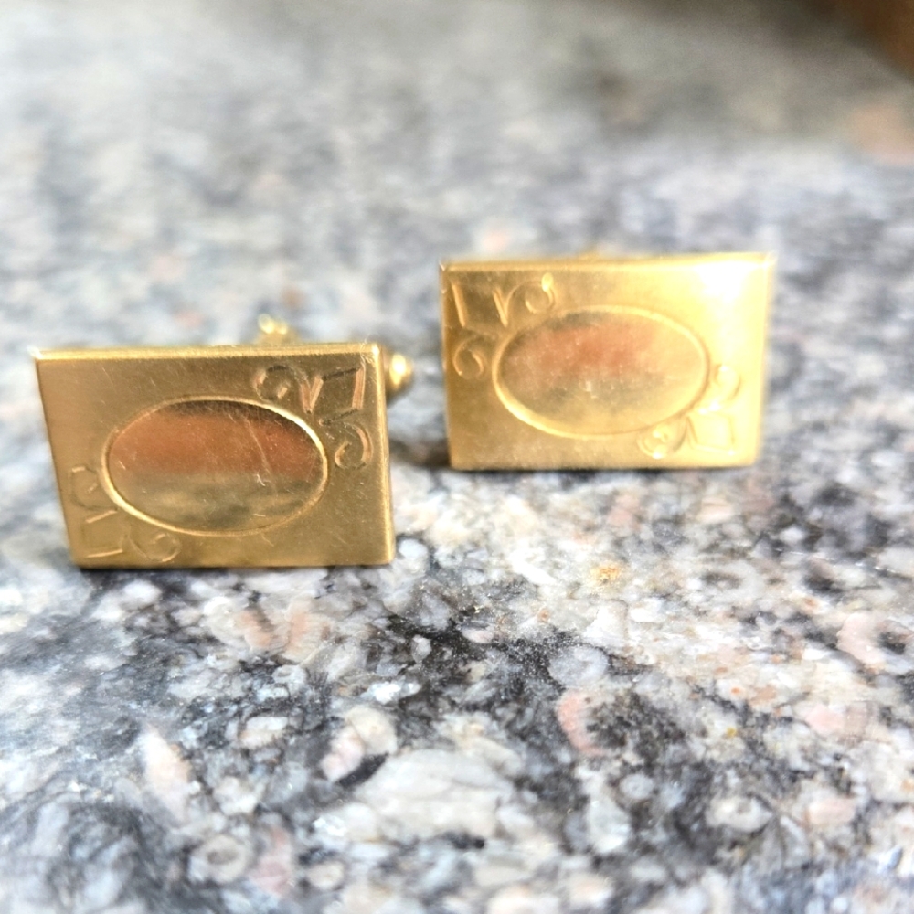 Gold Rectangular Cufflinks with Engraved Design